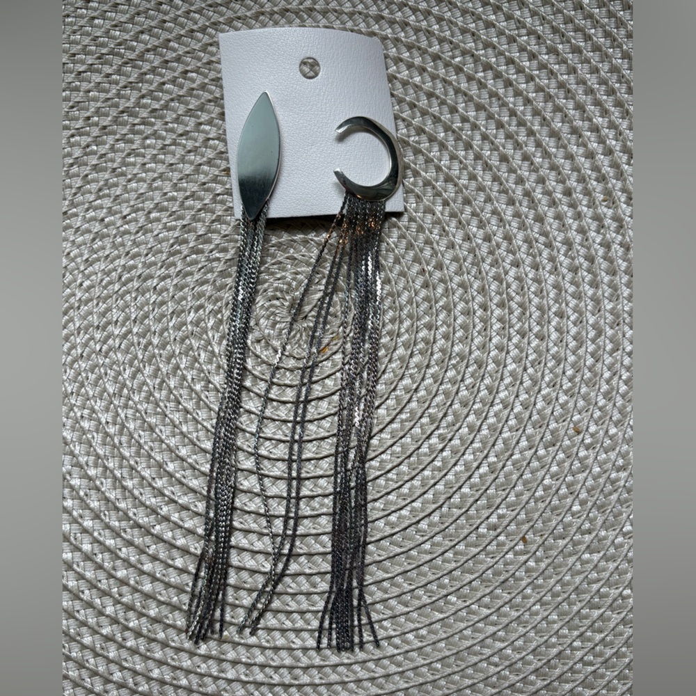 Free People Shiny Silver Moon chain earrings